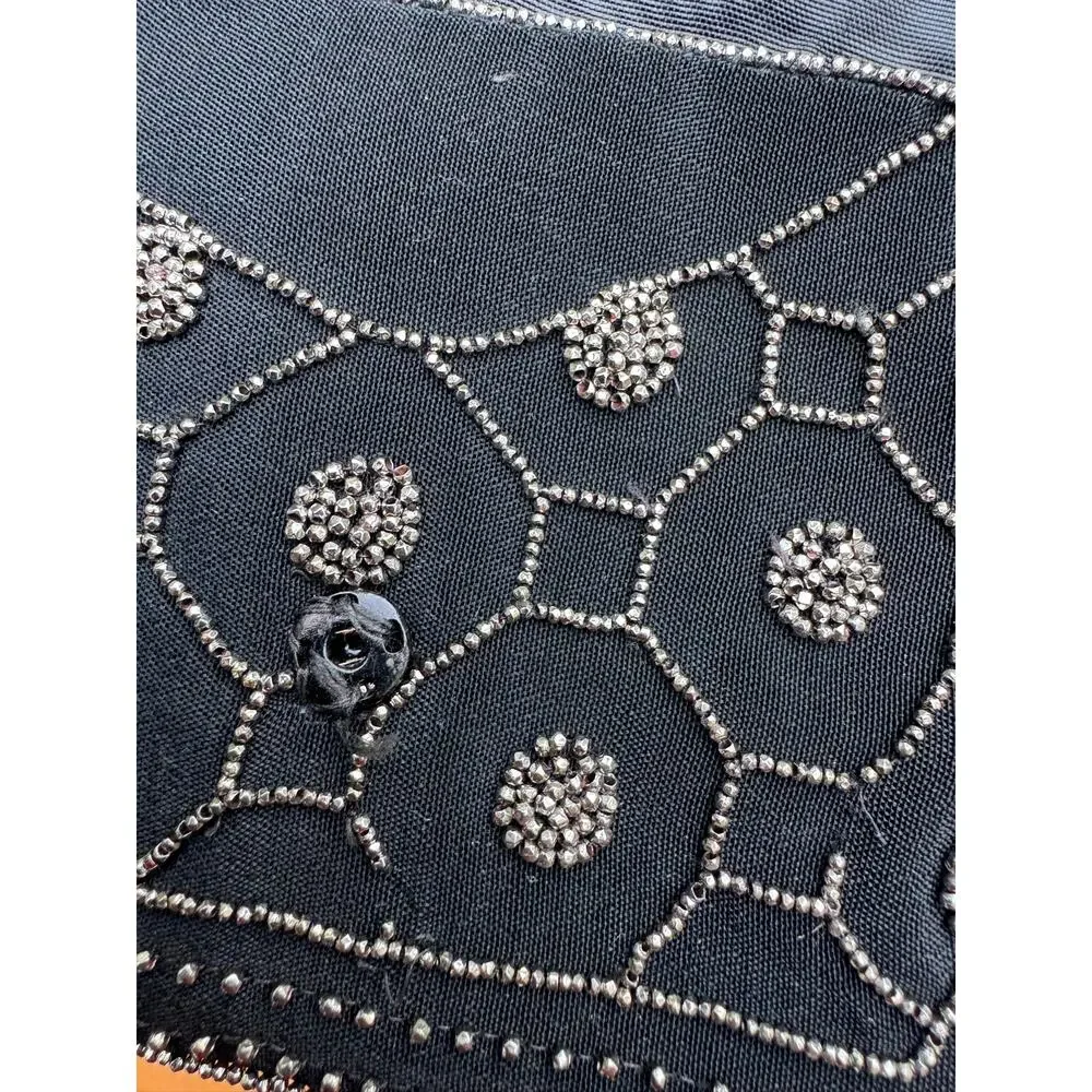 Vintage art deco beaded Black Silver flapper style clutch belt bag handmade 20s